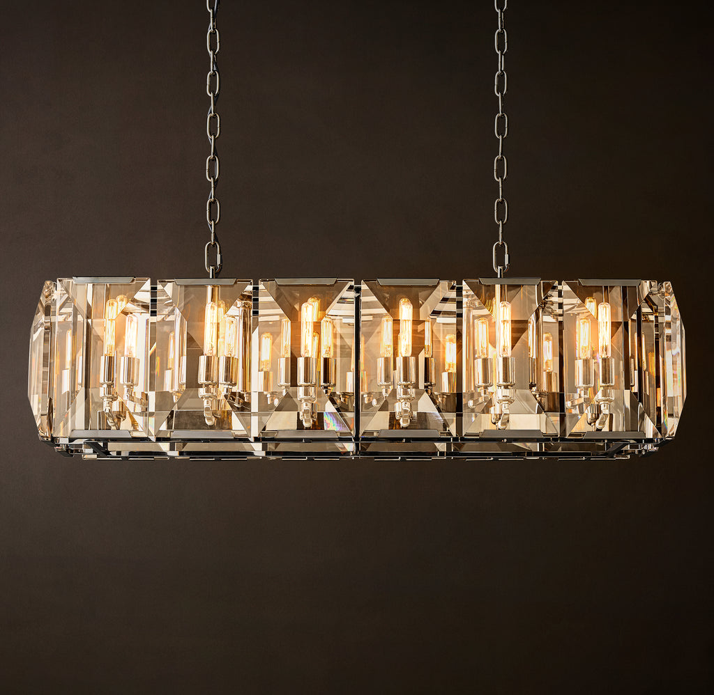 Signature Harlow Crystal Rectangular Chandelier – 42" Polished Stainless Steel