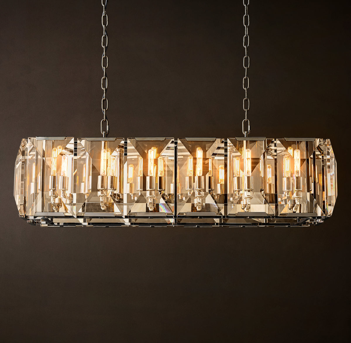 Signature Harlow Crystal Rectangular Chandelier – 42" Polished Stainless Steel
