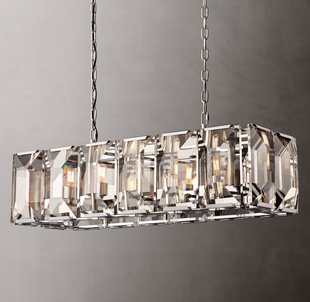 Signature Harlow Crystal Rectangular Chandelier – 42" Polished Stainless Steel