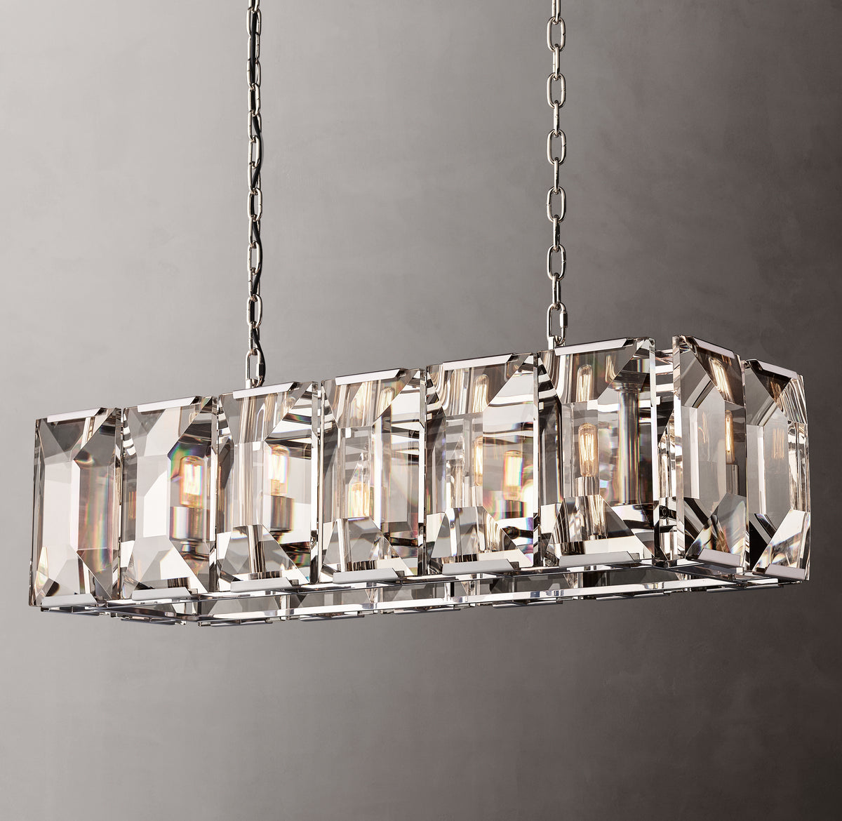Signature Harlow Crystal Rectangular Chandelier – 42" Polished Stainless Steel