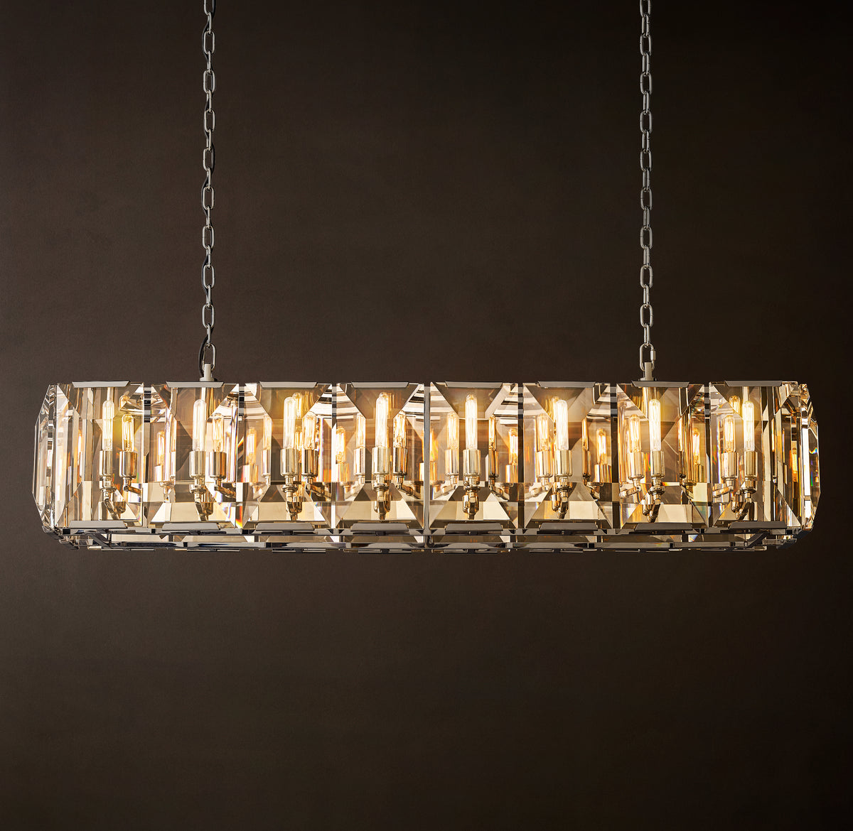 Signature Harlow Crystal Rectangular Chandelier – 54" Polished Stainless Steel