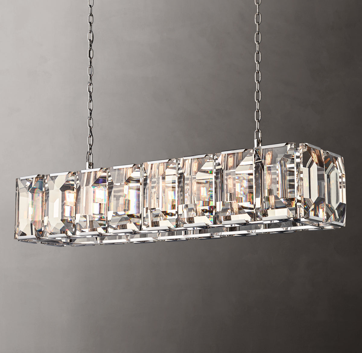 Signature Harlow Crystal Rectangular Chandelier – 54" Polished Stainless Steel