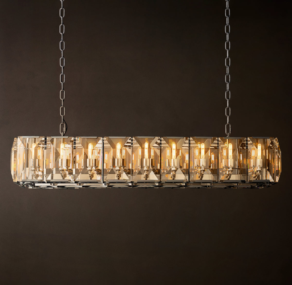 Signature Harlow Crystal Rectangular Chandelier – 62" Polished Stainless Steel