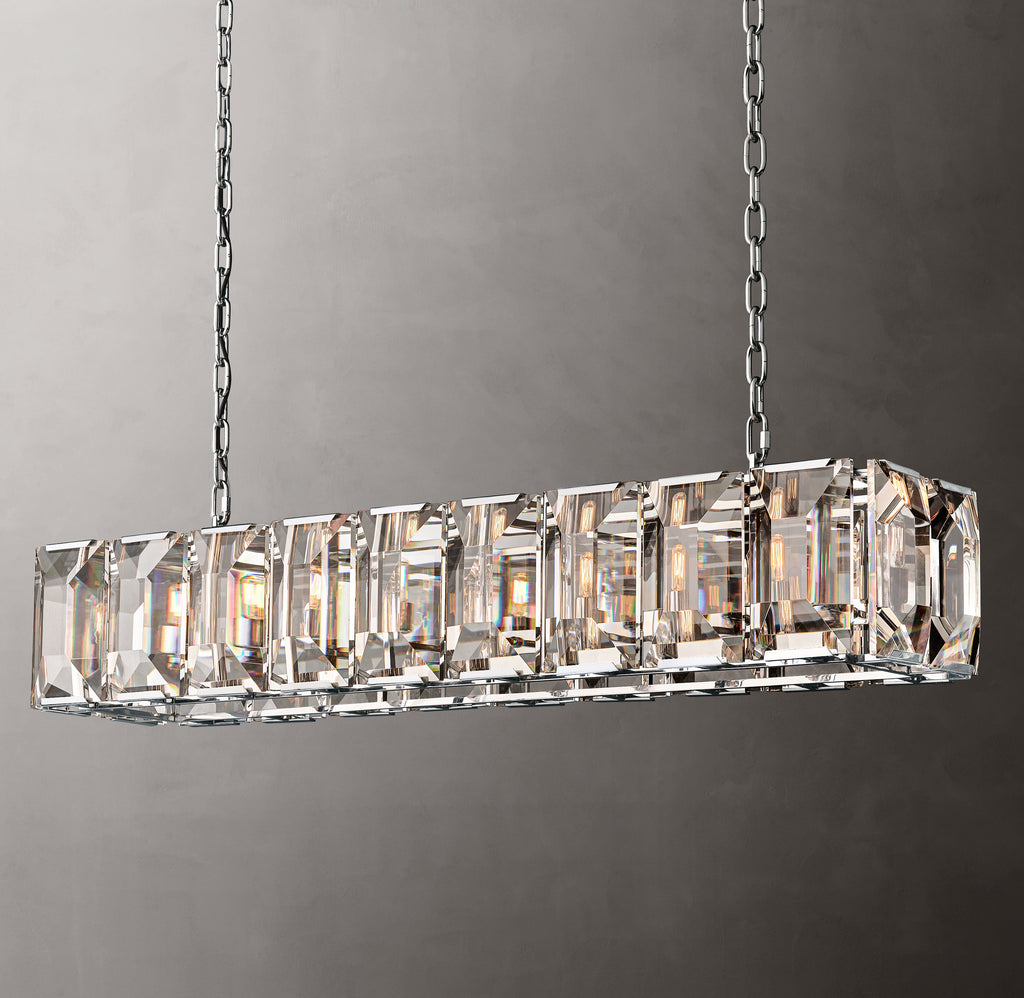 Signature Harlow Crystal Rectangular Chandelier – 62" Polished Stainless Steel