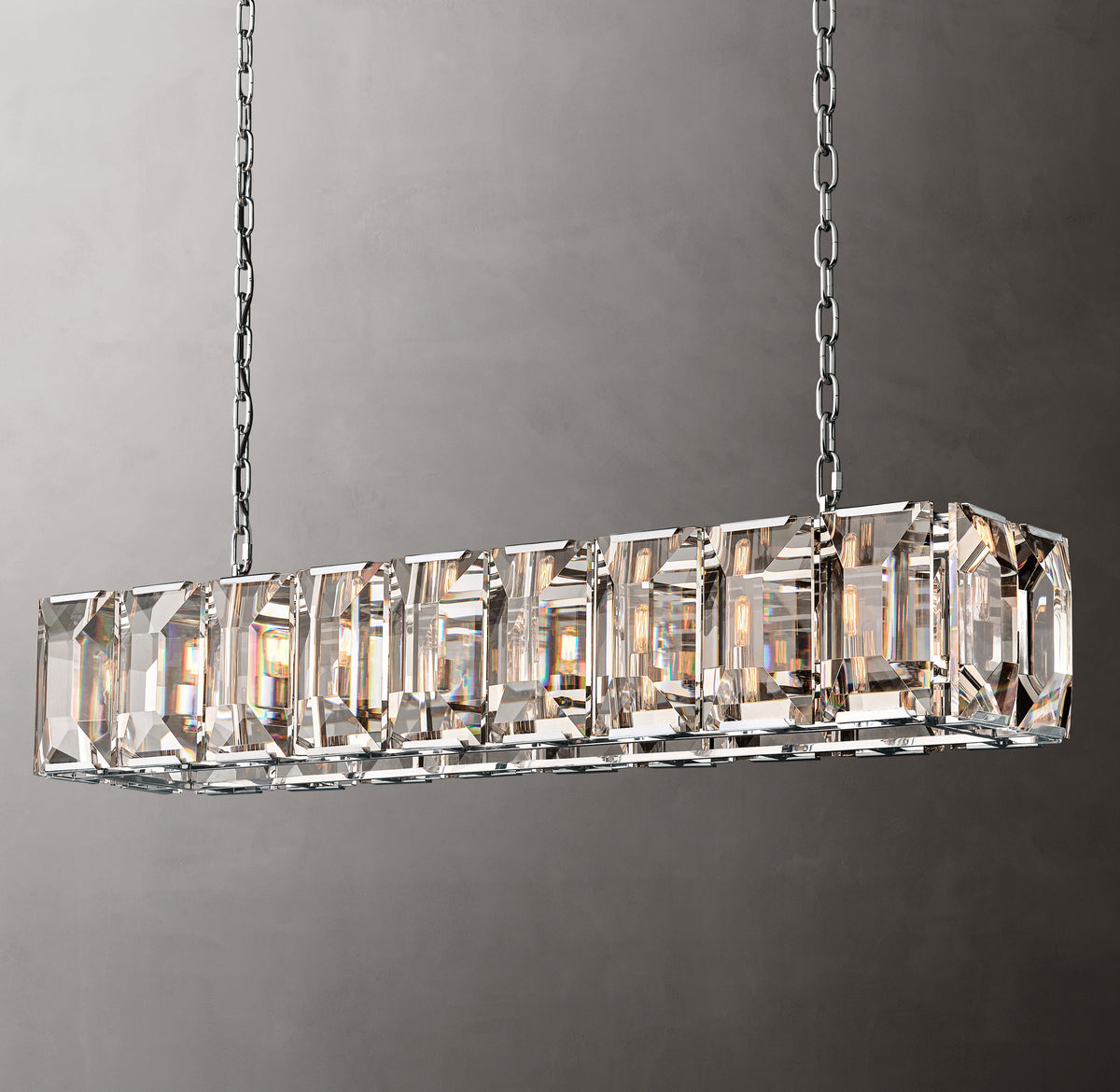 Signature Harlow Crystal Rectangular Chandelier – 62" Polished Stainless Steel