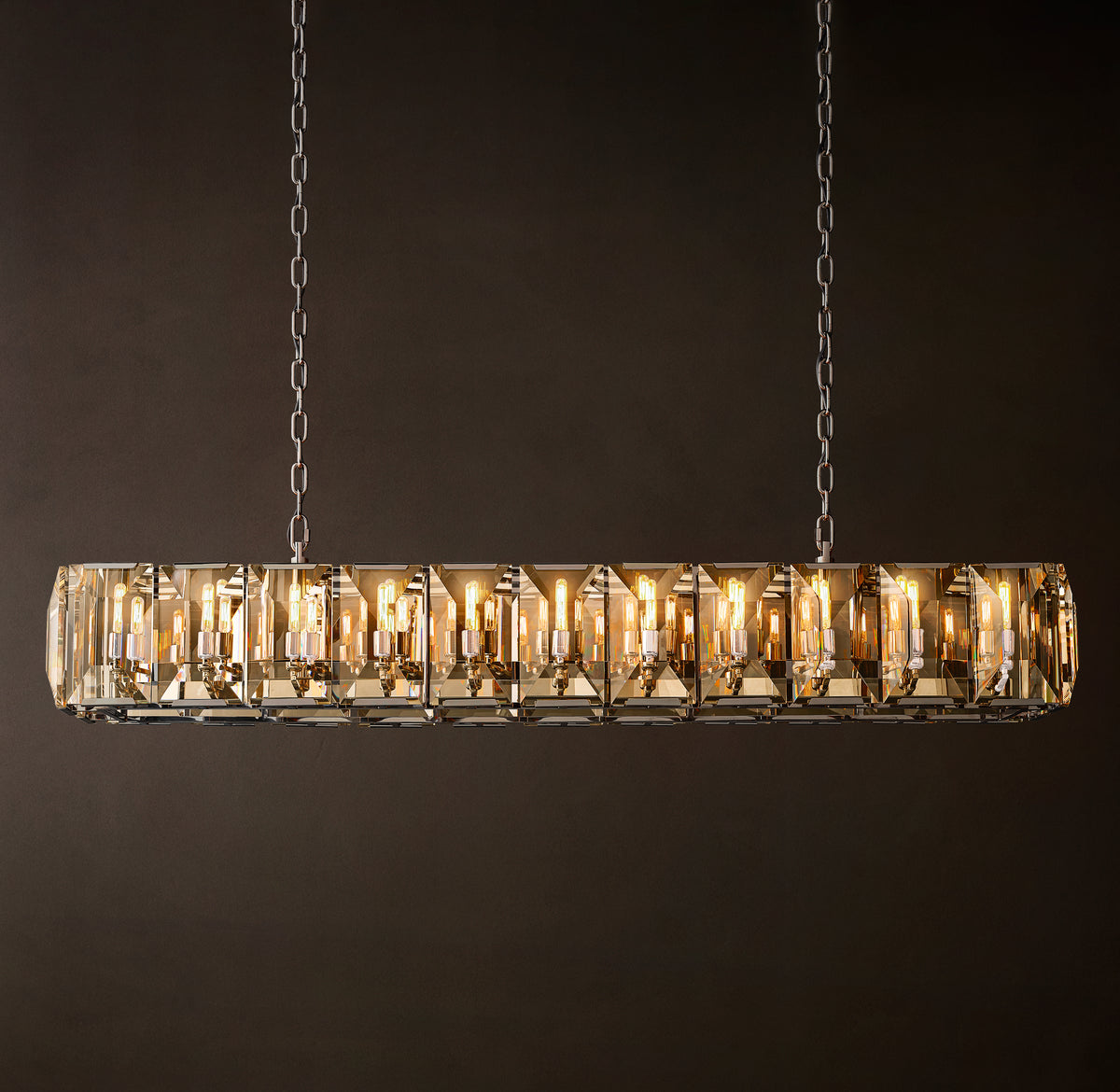 Signature Harlow Crystal Rectangular Chandelier – 74" Polished Stainless Steel