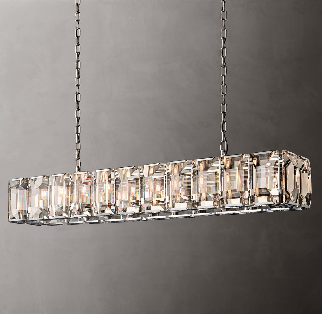 Signature Harlow Crystal Rectangular Chandelier – 74" Polished Stainless Steel