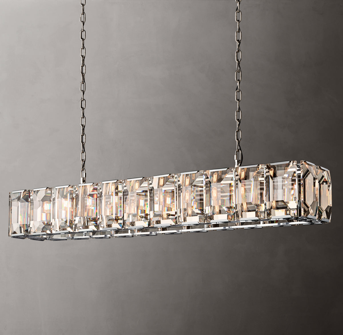 Signature Harlow Crystal Rectangular Chandelier – 74" Polished Stainless Steel