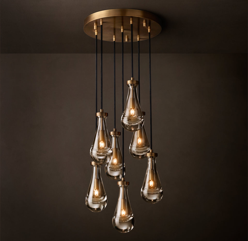 Signature Rain Round Chandelier – 18" Vintage Brass
