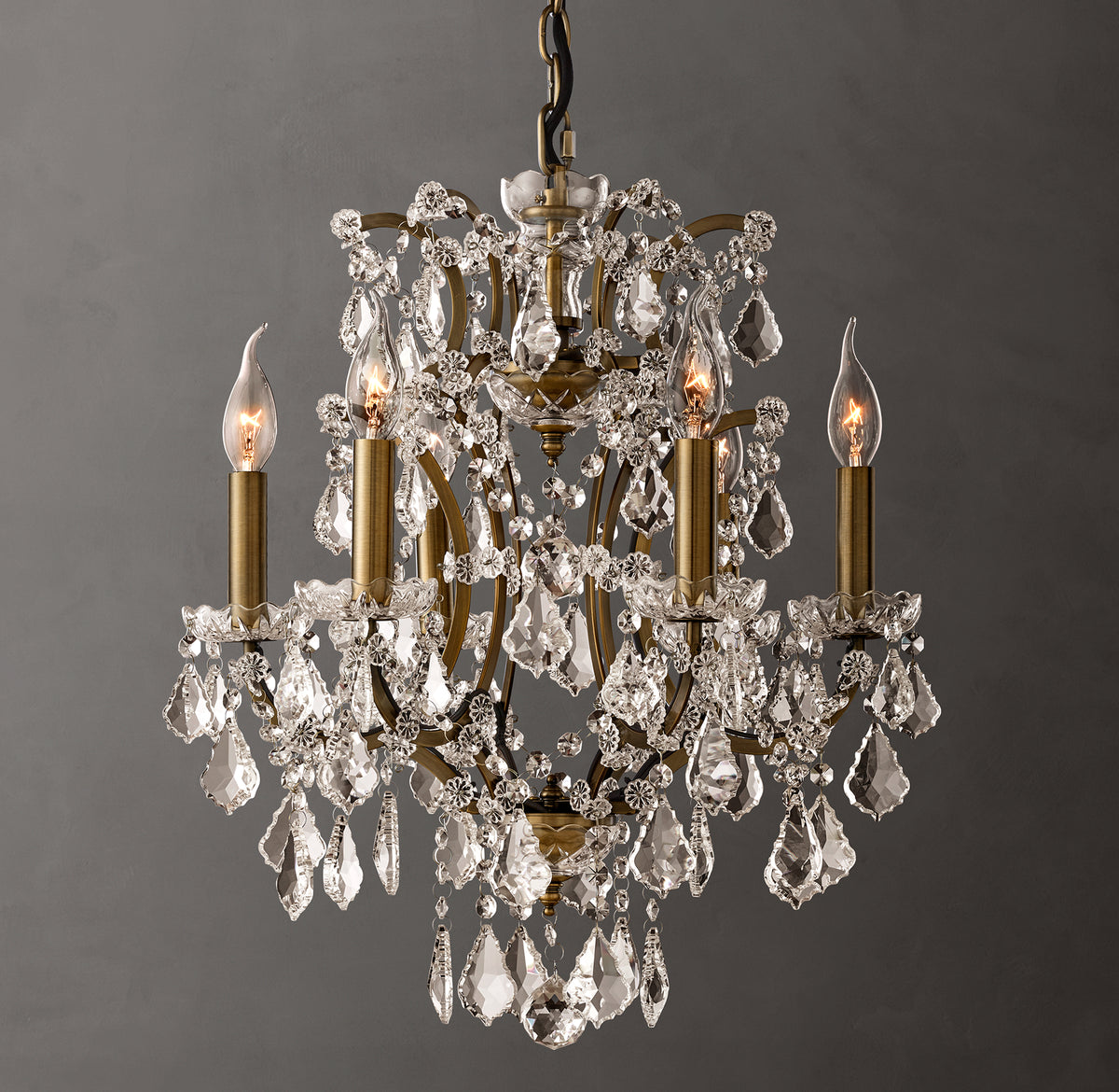 Sculptural 19th C. Rococo Iron & Crystal Round Chandelier