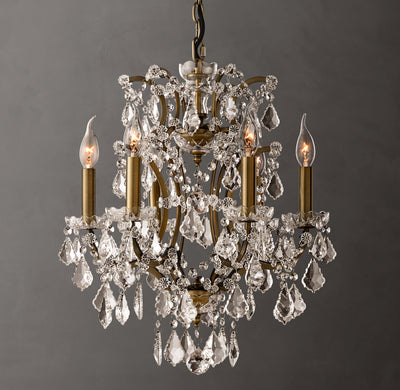 Sculptural 19th C. Rococo Iron & Crystal Round Chandelier – 18" Antiqued Brass/Clear Crystal