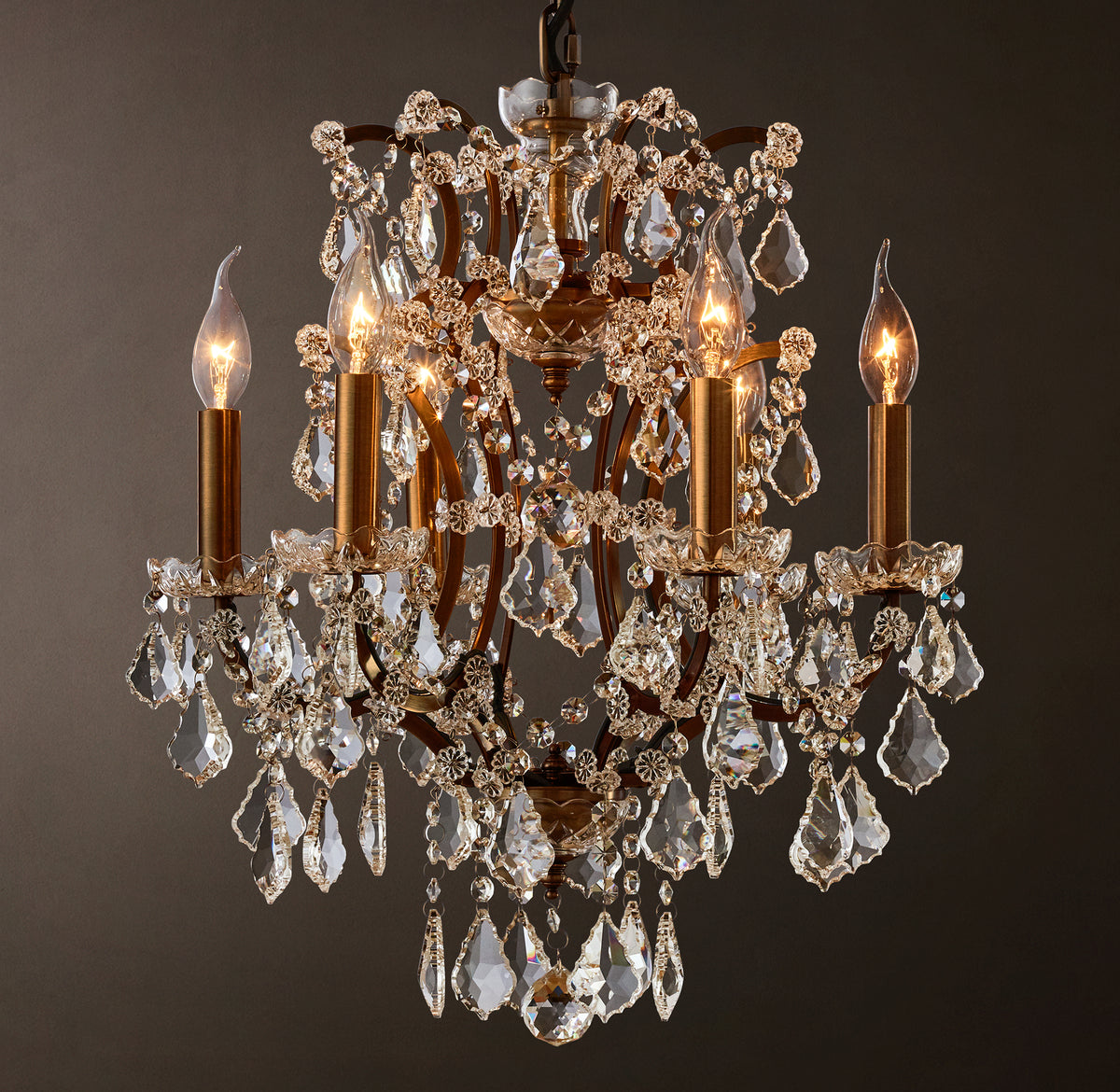 Sculptural 19th C. Rococo Iron & Crystal Round Chandelier, alternate view