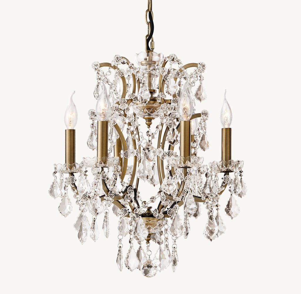 Sculptural 19th C. Rococo Iron & Crystal Round Chandelier – 18" Antiqued Brass/Clear Crystal