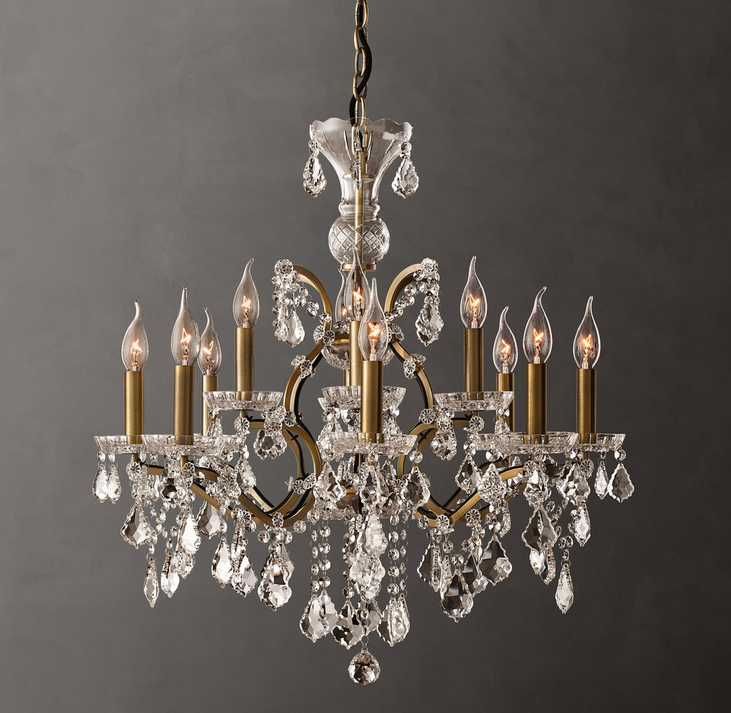 Sculptural 19th C. Rococo Iron & Crystal Round Chandelier