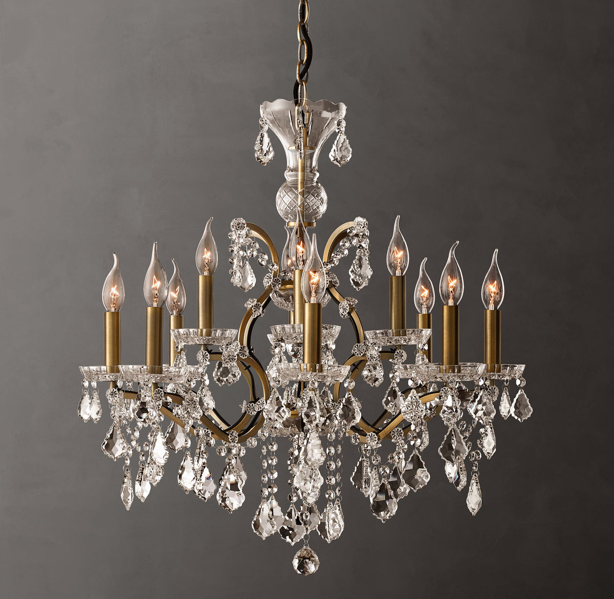 Sculptural 19th C. Rococo Iron & Crystal Round Chandelier