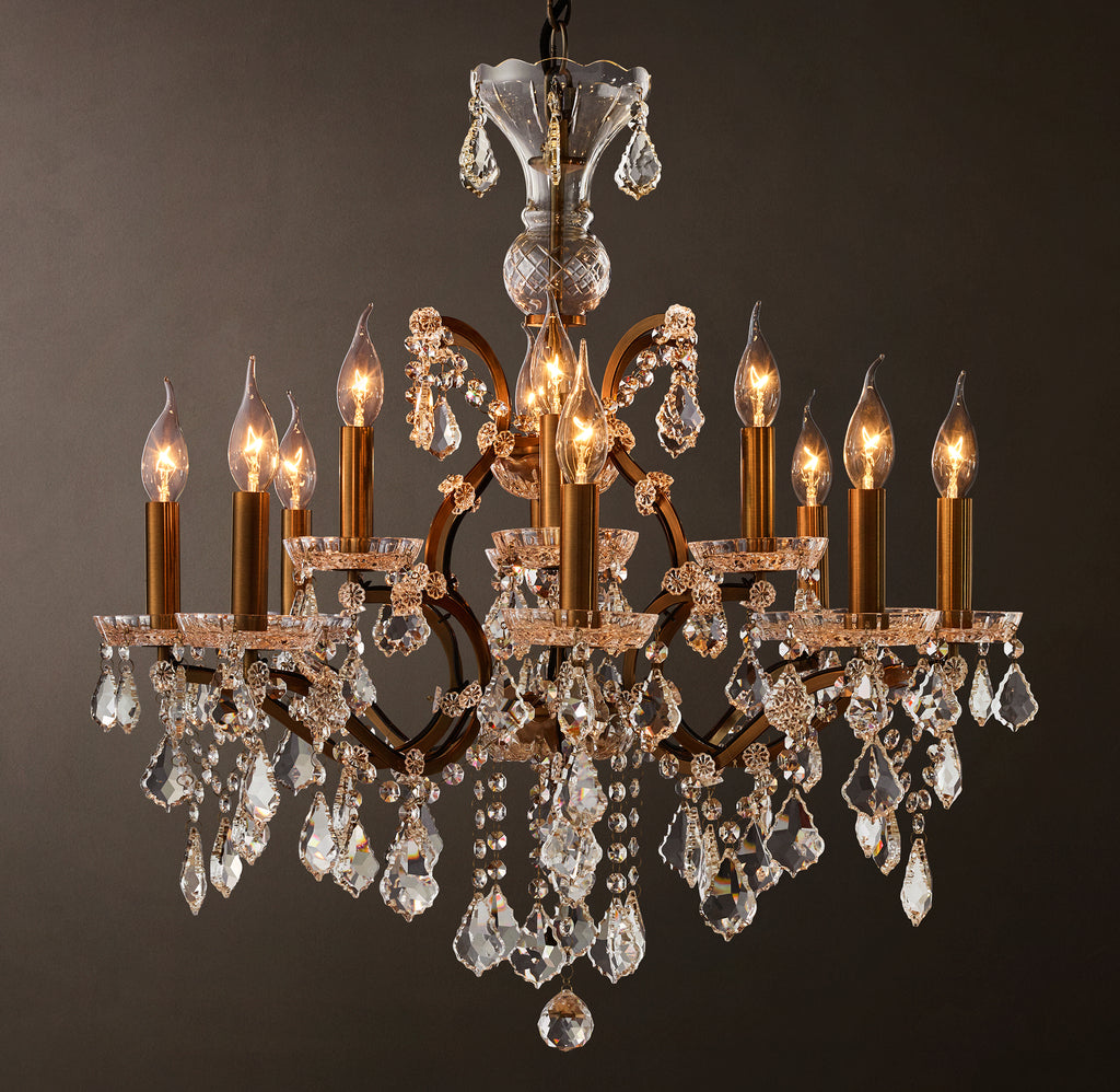 Sculptural 19th C. Rococo Iron & Crystal Round Chandelier, alternate view