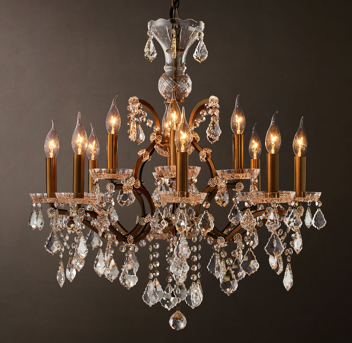 Sculptural 19th C. Rococo Iron & Crystal Round Chandelier, alternate view