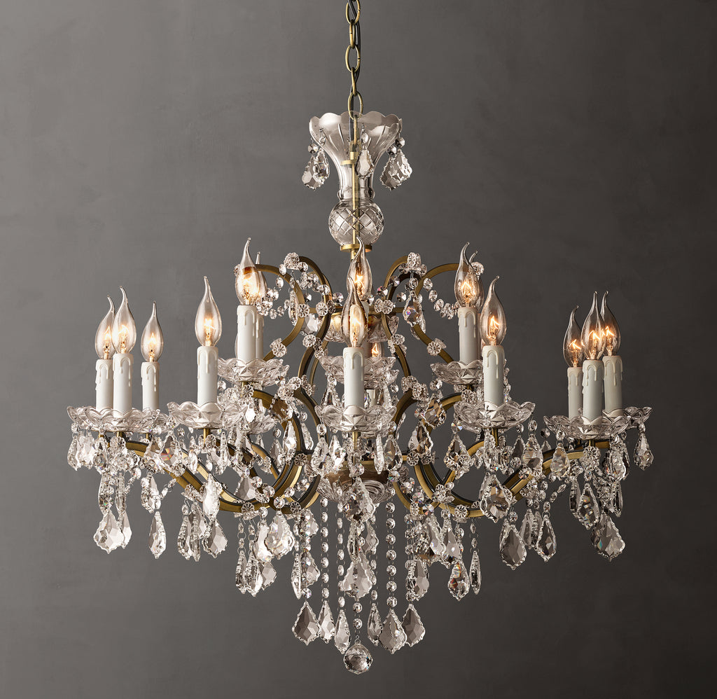 Sculptural 19th C. Rococo Iron & Crystal Round Chandelier