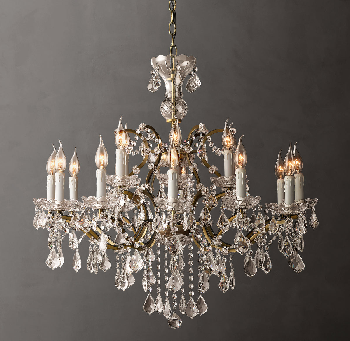 Sculptural 19th C. Rococo Iron & Crystal Round Chandelier