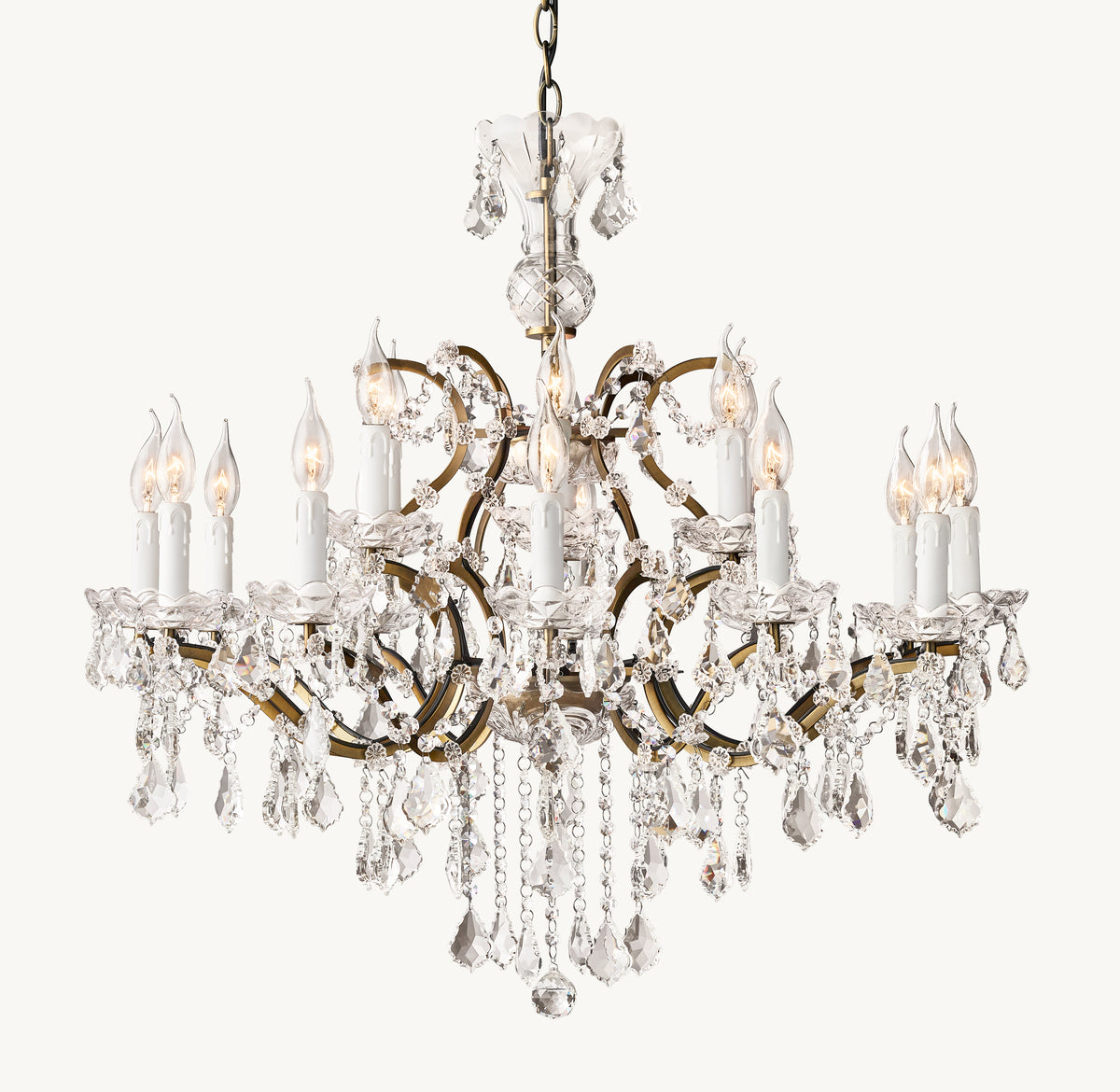 Sculptural 19th C. Rococo Iron & Crystal Round Chandelier, alternate view