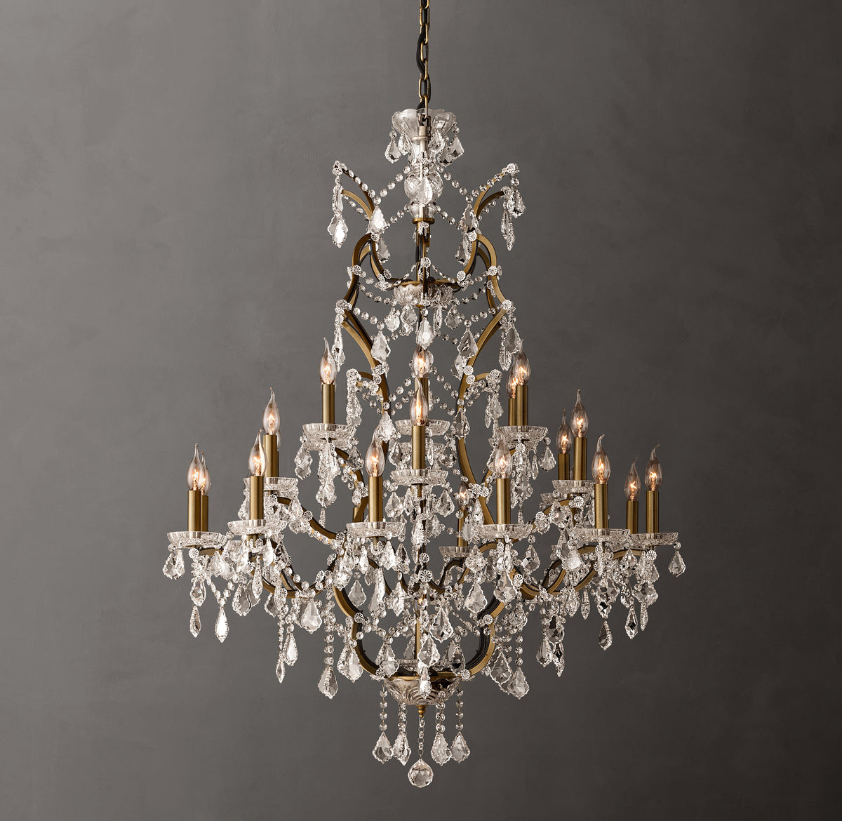 Sculptural 19th C. Rococo Iron & Crystal Round Chandelier