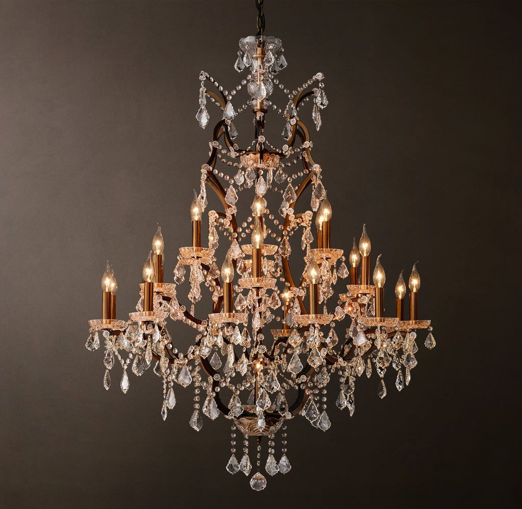 Sculptural 19th C. Rococo Iron & Crystal Round Chandelier, alternate view