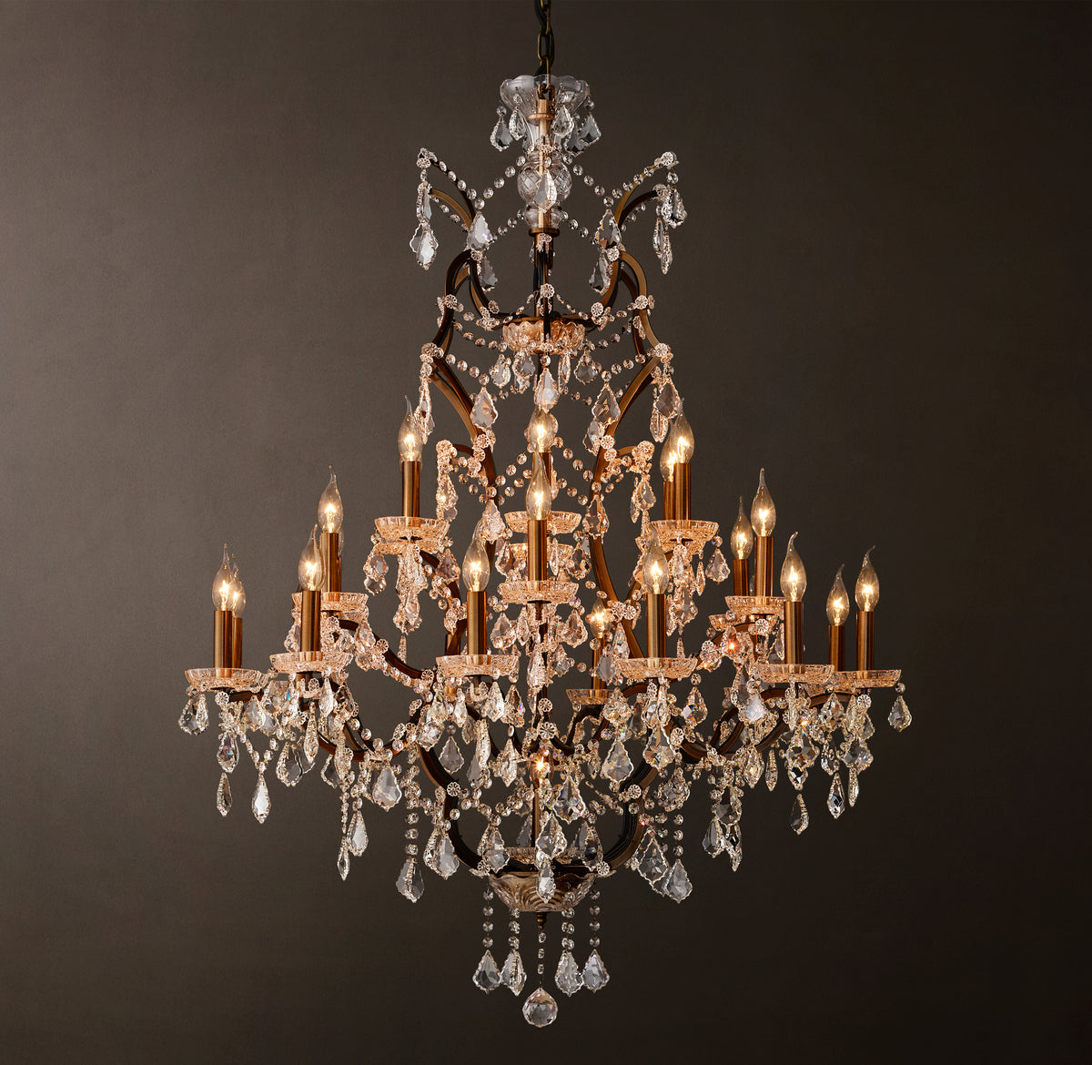 Sculptural 19th C. Rococo Iron & Crystal Round Chandelier, alternate view
