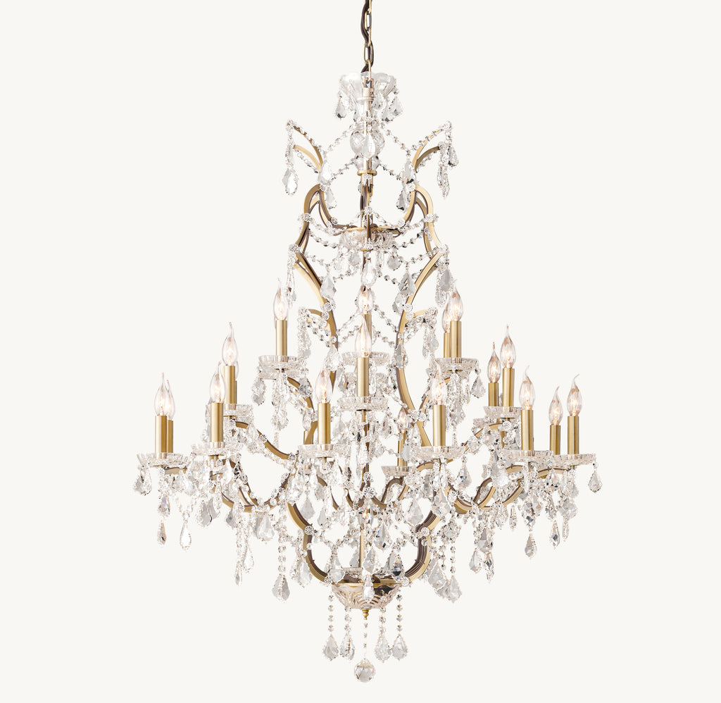 Sculptural 19th C. Rococo Iron & Crystal Round Chandelier – 40" Antiqued Brass/Clear Crystal