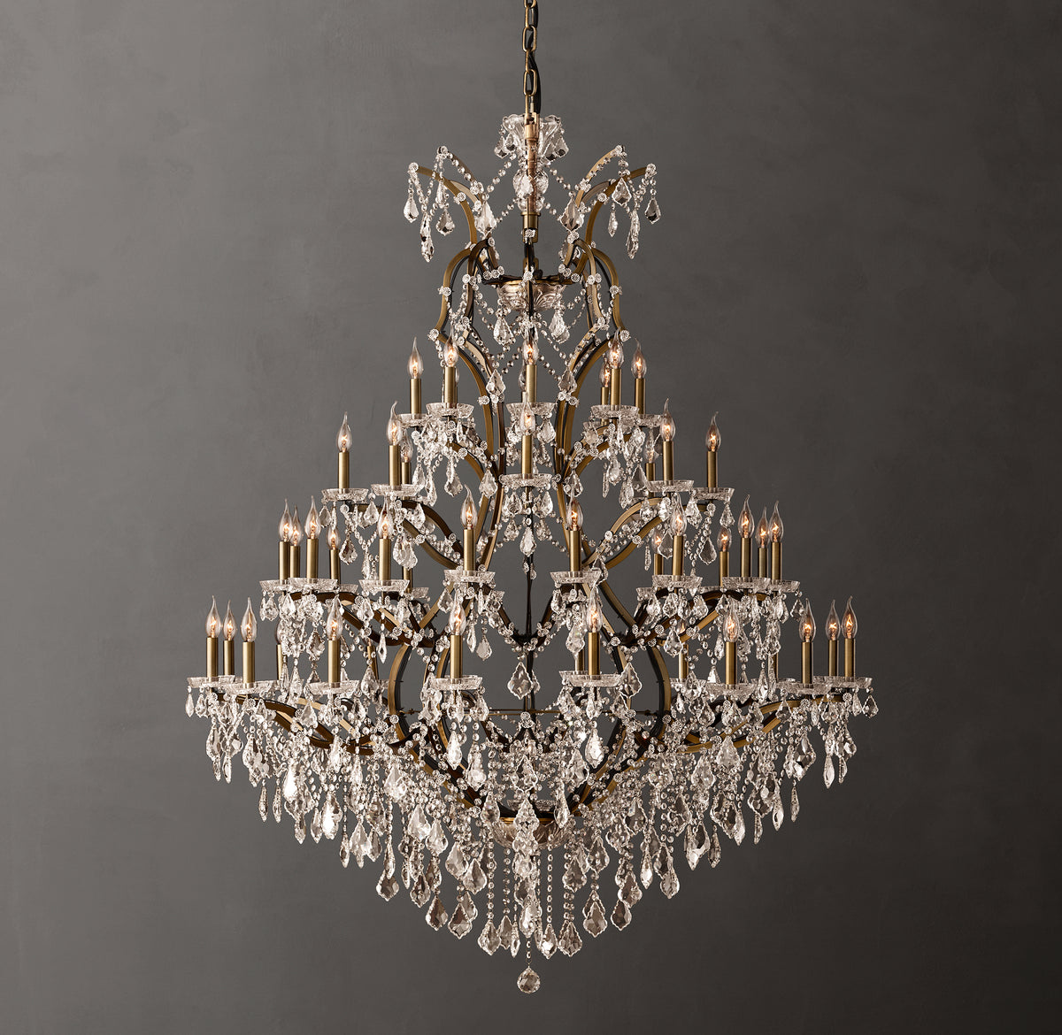 Sculptural 19th C. Rococo Iron & Crystal Round Chandelier