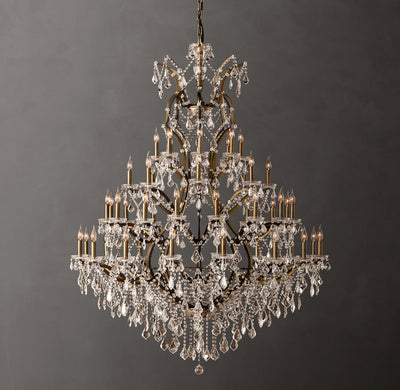 Sculptural 19th C. Rococo Iron & Crystal Round Chandelier – 60" Antiqued Brass/Clear Crystal