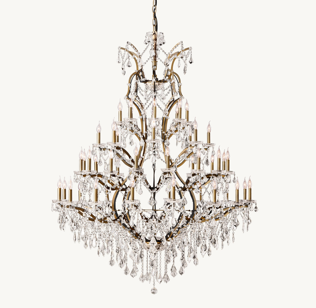 Sculptural 19th C. Rococo Iron & Crystal Round Chandelier, alternate view