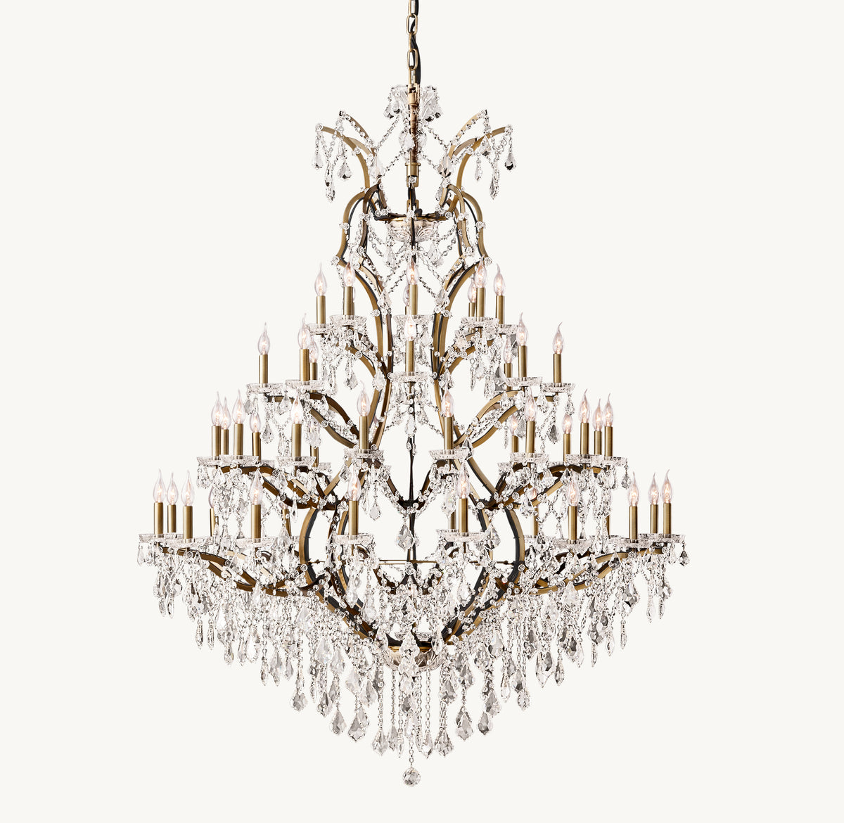 Sculptural 19th C. Rococo Iron & Crystal Round Chandelier, alternate view