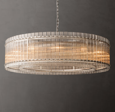 Sculptural San Marco Glass Round Chandelier – 60" Polished Nickel