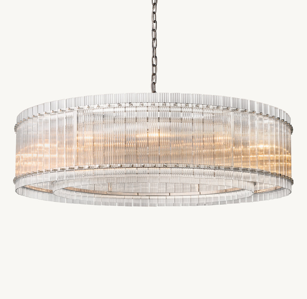 Sculptural San Marco Glass Round Chandelier – 60" Polished Nickel