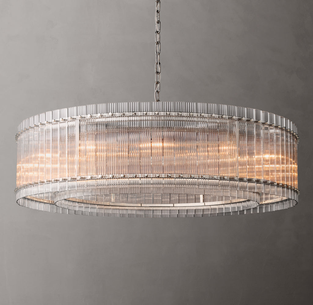 Sculptural San Marco Glass Round Chandelier – 60" Polished Nickel