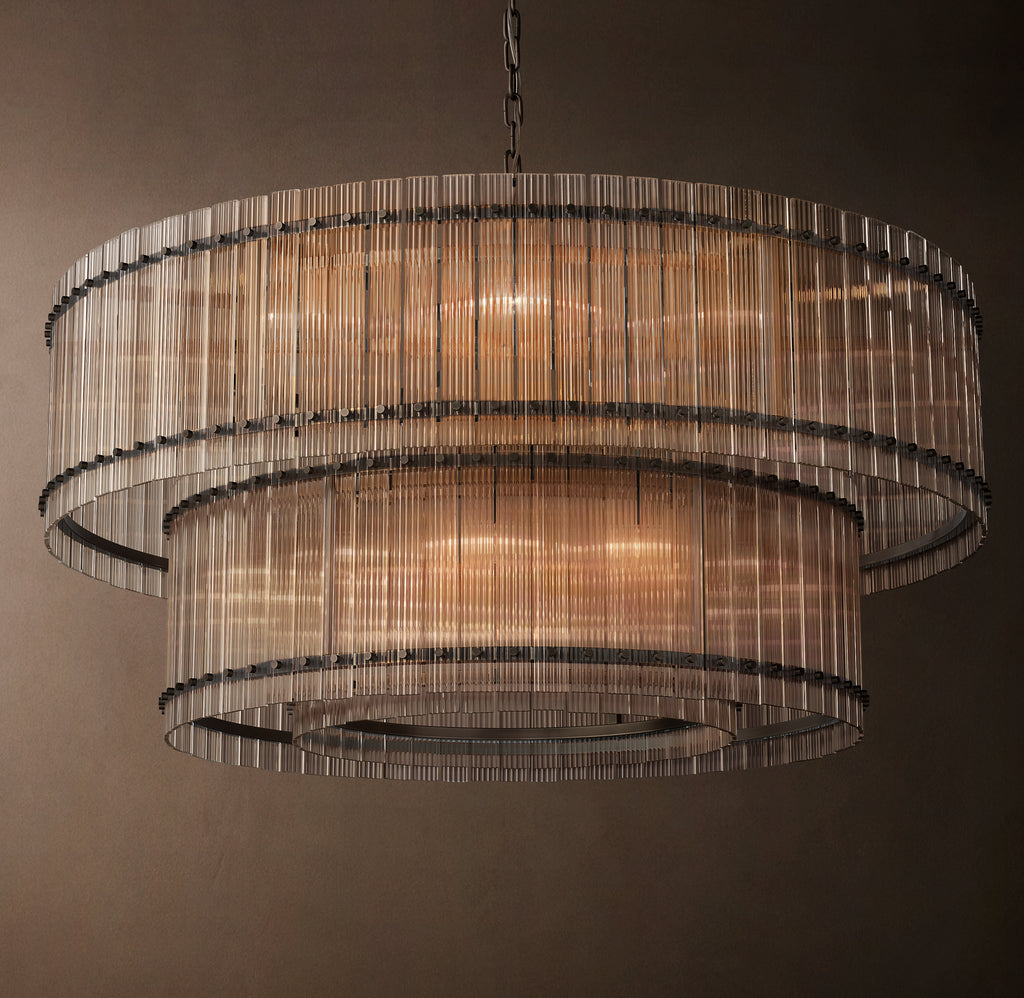 Sculptural San Marco Glass Two-Tier Round Chandelier – 60" Bronze