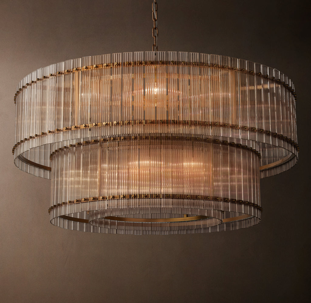 Sculptural San Marco Glass Two-Tier Round Chandelier – 60" Antiqued Brass