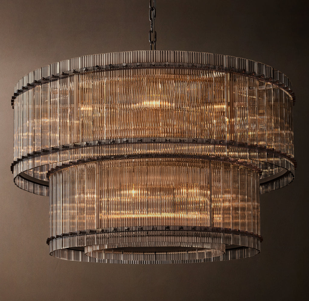 Sculptural San Marco Glass Two-Tier Round Chandelier – 48" Bronze
