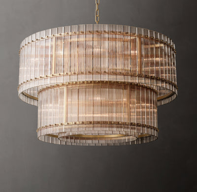 Sculptural San Marco Glass Two-Tier Round Chandelier – 48" Antiqued Brass