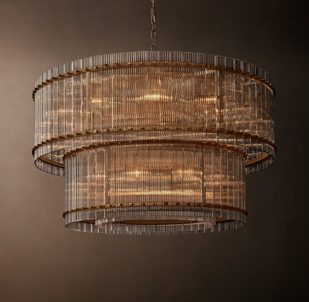 Sculptural San Marco Glass Two-Tier Round Chandelier – 48" Antiqued Brass