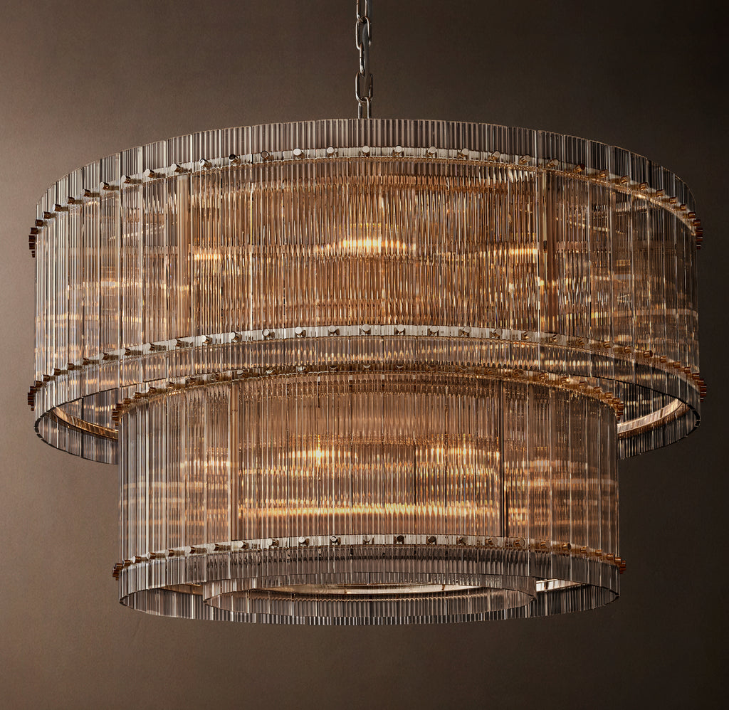 Sculptural San Marco Glass Two-Tier Round Chandelier – 48" Polished Nickel
