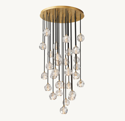 Heritage Boule De Cristal Clear Glass Round Cluster Chandelier – 30" Lacquered Burnished Brass