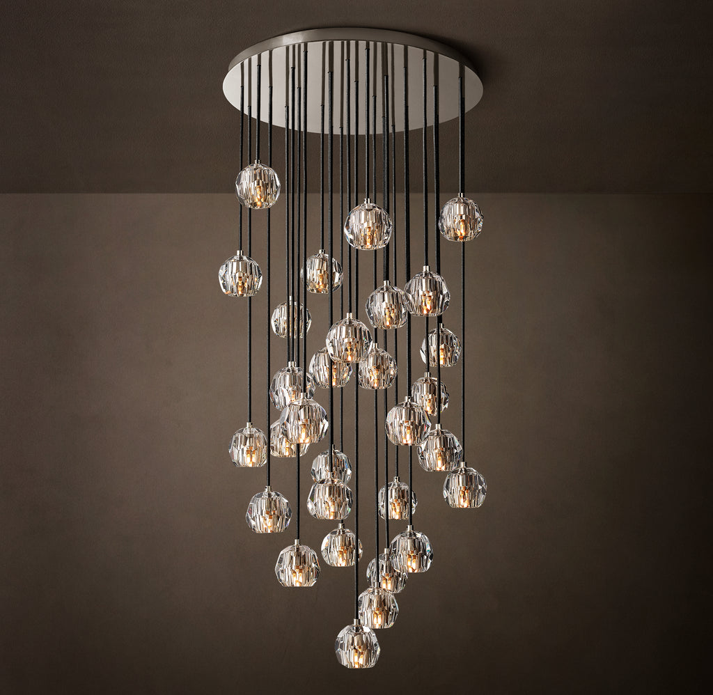 Heritage Boule De Cristal Clear Glass Round Cluster Chandelier – 30" Polished Nickel