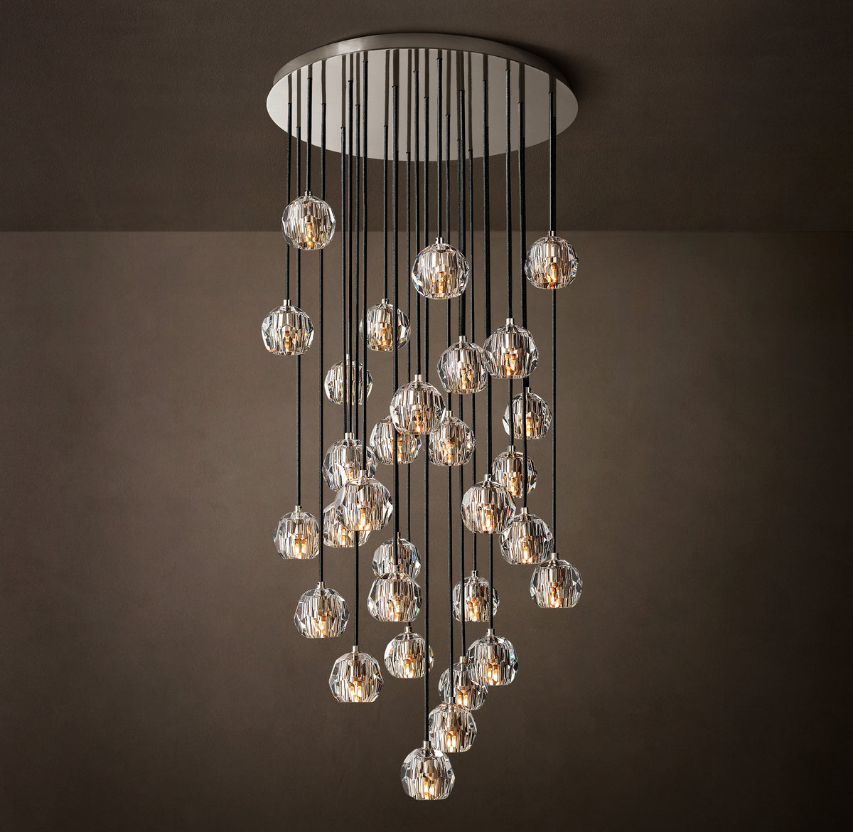 Heritage Boule De Cristal Clear Glass Round Cluster Chandelier – 30" Polished Nickel