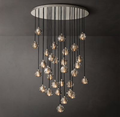 Heritage Boule De Cristal Clear Glass Round Cluster Chandelier – 40" Polished Nickel