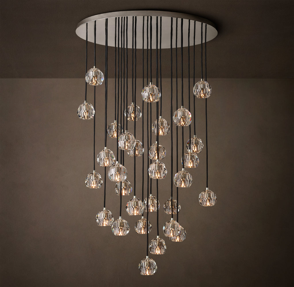 Heritage Boule De Cristal Clear Glass Round Cluster Chandelier – 40" Polished Nickel