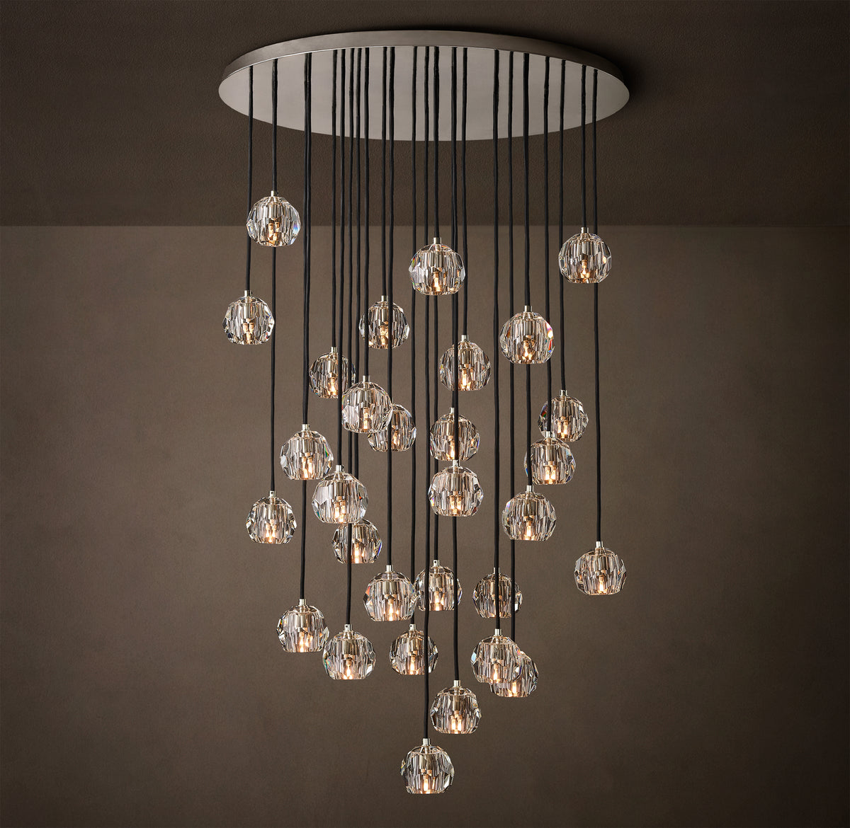 Heritage Boule De Cristal Clear Glass Round Cluster Chandelier – 40" Polished Nickel