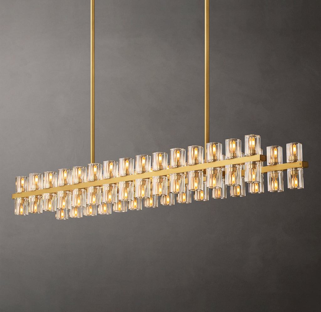 Artisan Arcachon LED Rectangular Chandelier – 54" Lacquered Burnished Brass