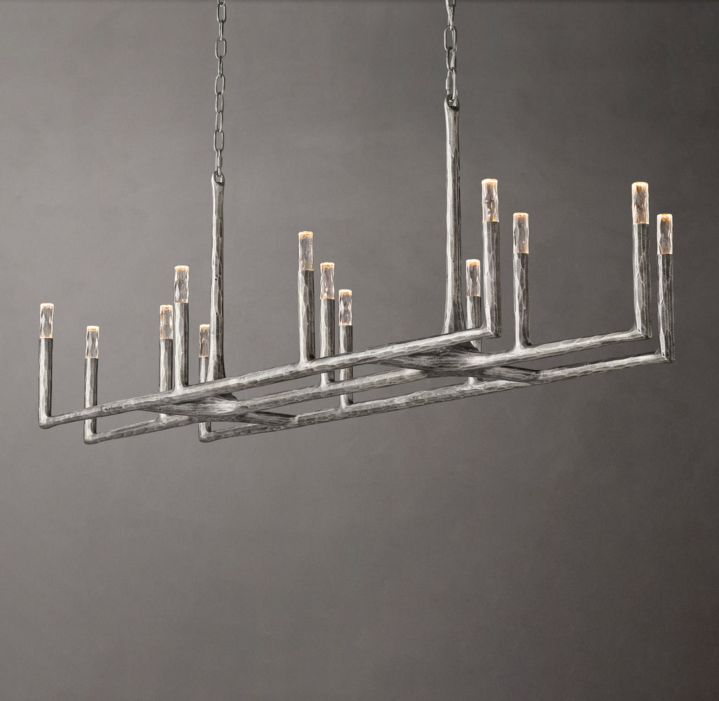 Artisan Thaddeus Linear Chandelier – 72" Forged Pewter