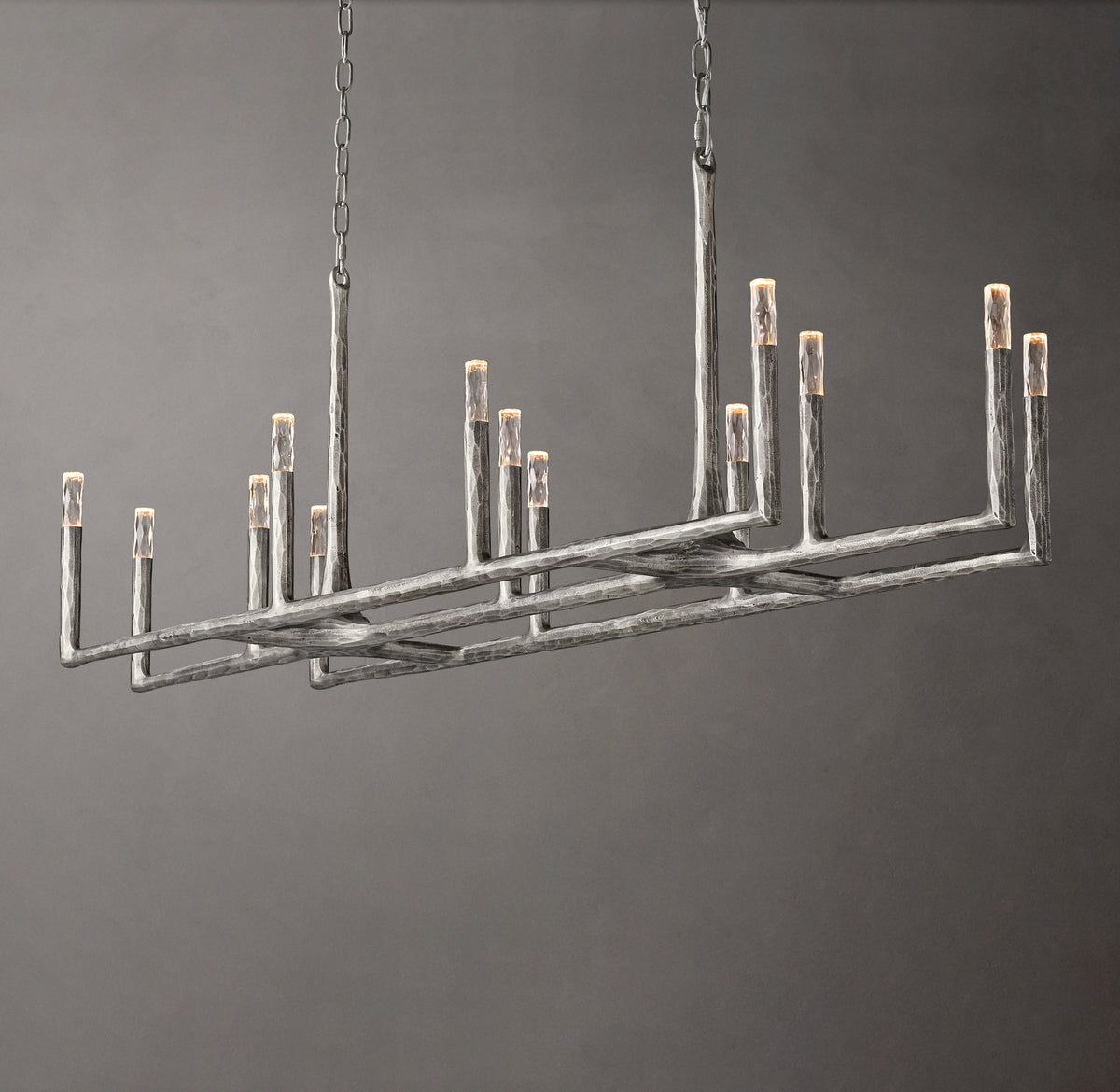 Artisan Thaddeus Linear Chandelier – 72" Forged Pewter